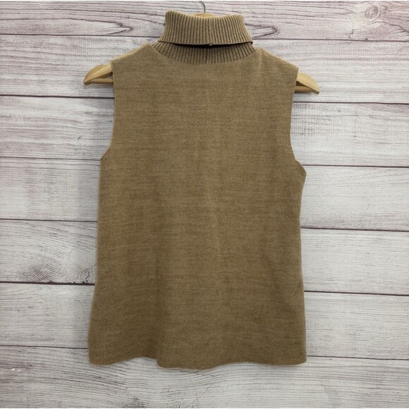 Zara  Brown Knit Sleeveless Turtleneck Neutral Sweater RawHem Soft Feel Women S - Picture 2 of 9